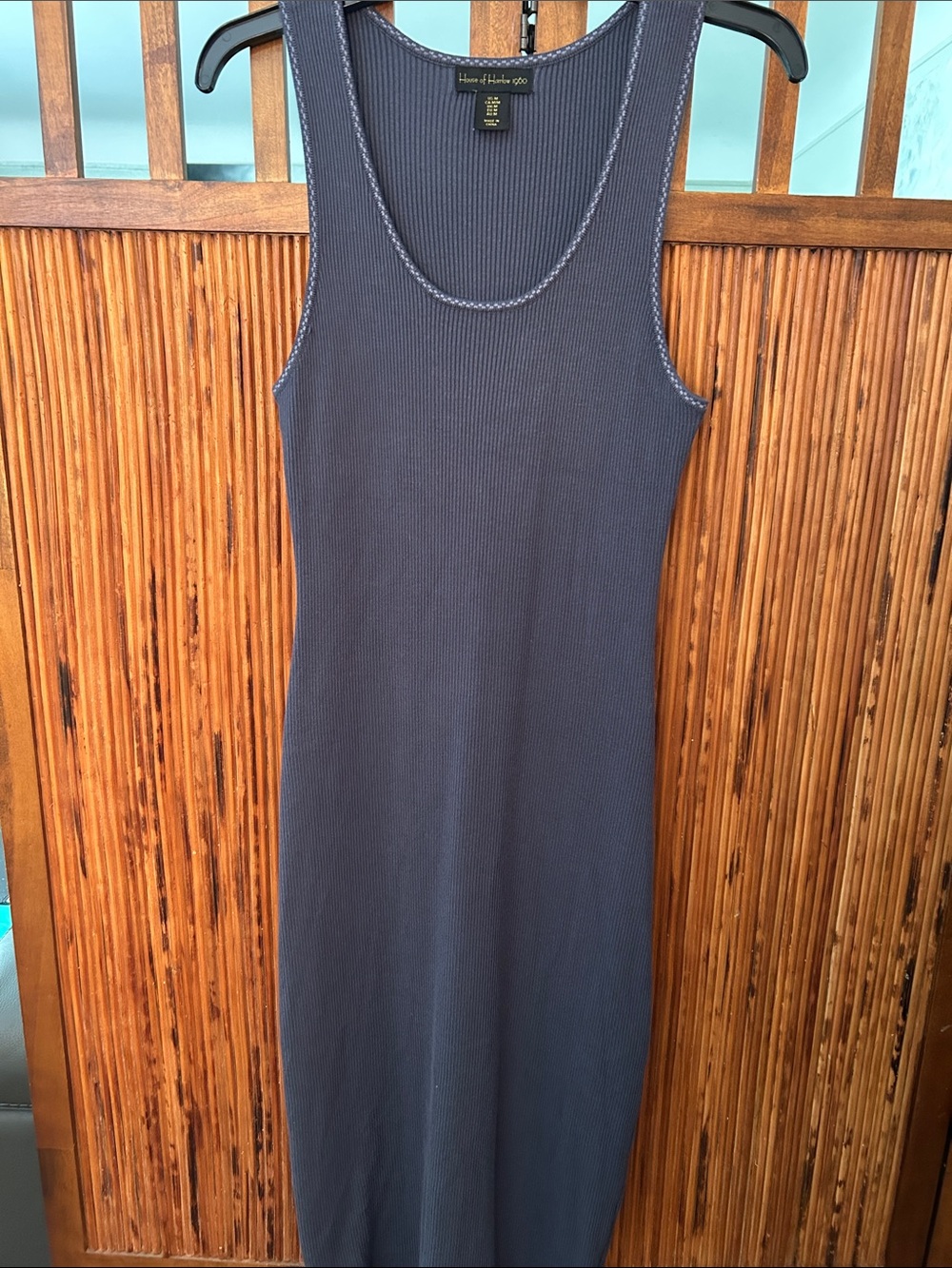 House of Harlow 1960 Ribbed Blue Tank Dress With Checkered edging
